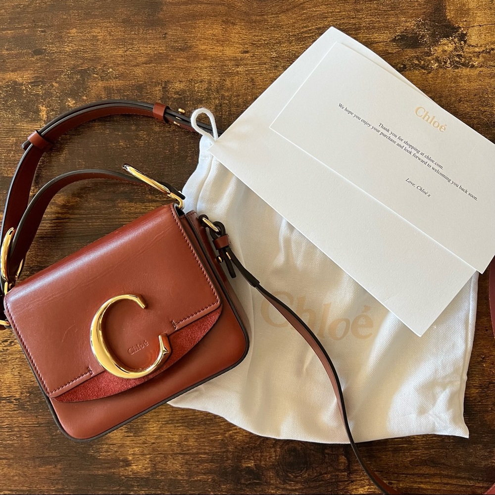 Chloé mini C crossbody - brown